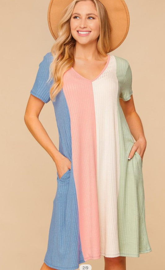 Rib Vertical Color Block Dress 288
