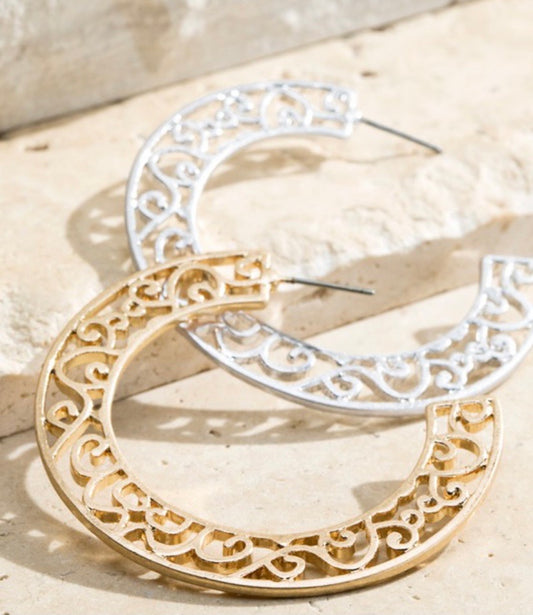 Metal Filigree Hoop Earrings 174