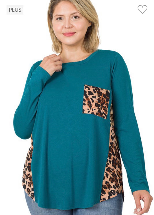 LEOPARD FRONT POCKET TOP Plus Size  520