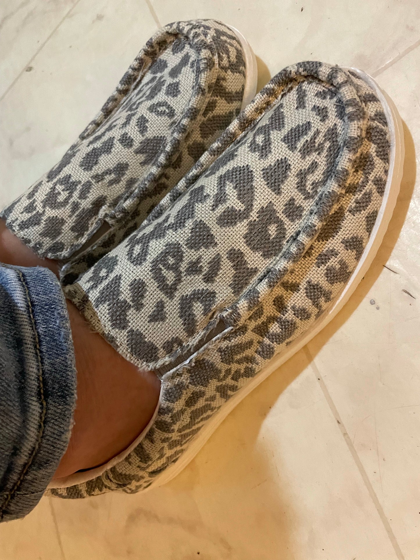 Grey Leopard Slip On Shoes